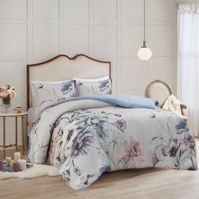 Maddy Blue Floral Cotton King/Cal King Duvet Cover Set