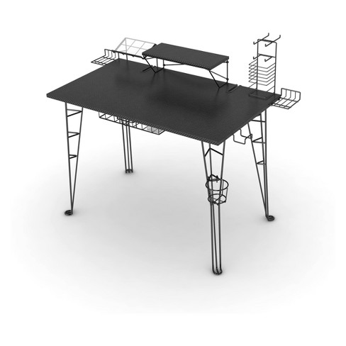 Atlantic Original Gaming Desk – Carbon-Fiber Laminated Desktop, Heavy-Duty  Steel-Wire Legs, Elevated Monitor Platform, Tablet/Phone Stand, Speaker