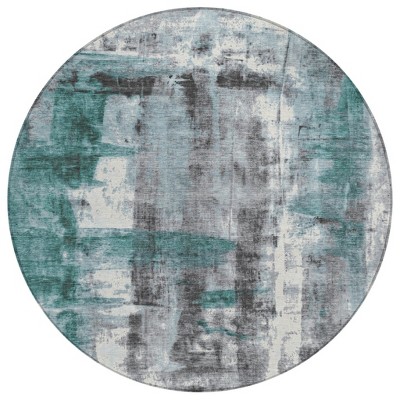 Teal Blue And Ivory Abstract Washable Indoor Outdoor Area Rug