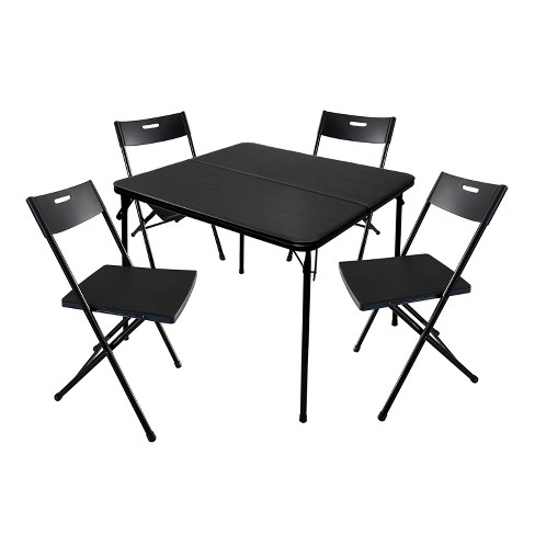 Plastic Development Group 8119im 5 Piece 34 Inch Square Folding Card Table And 4 Metal Folding Chairs Furniture Set Black Target