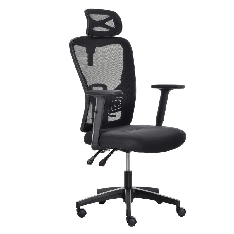 Vinsetto High Back Ergonomic Home Office Chair, Mesh Task Chair with Lumbar Back Support, Reclining Function, Adjustable Headrest, Arms, Black, 4 of 9