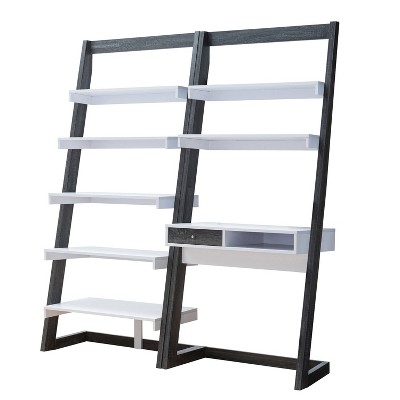 Holten Ladder Desk with Bookcase Dark Gray/White - miBasics