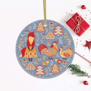 Fox and Rooster Nature Ornament, Christmas Forest Scandinavian Theme| OrnamentallyYou - 1 of 4