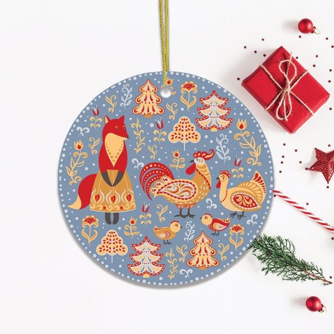 Fox and Rooster Nature Ornament, Christmas Forest Scandinavian Theme| OrnamentallyYou - image 1 of 4