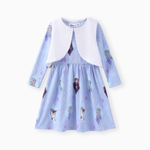 PATPAT Disney Frozen Toddlers Girl 2pcs Elsa And Anna Plush Vest And Naia? Character Print Long-sleeve Dress Set - 1 of 4