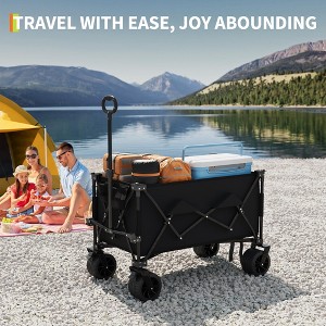 TROPOW Heavy Duty Utility Beach Wagon Cart, Collapsible Wagon Beach with All Terrain Wheels, Extra Long WagonCart Foldable with Cup Holders for Sand - 1 of 4