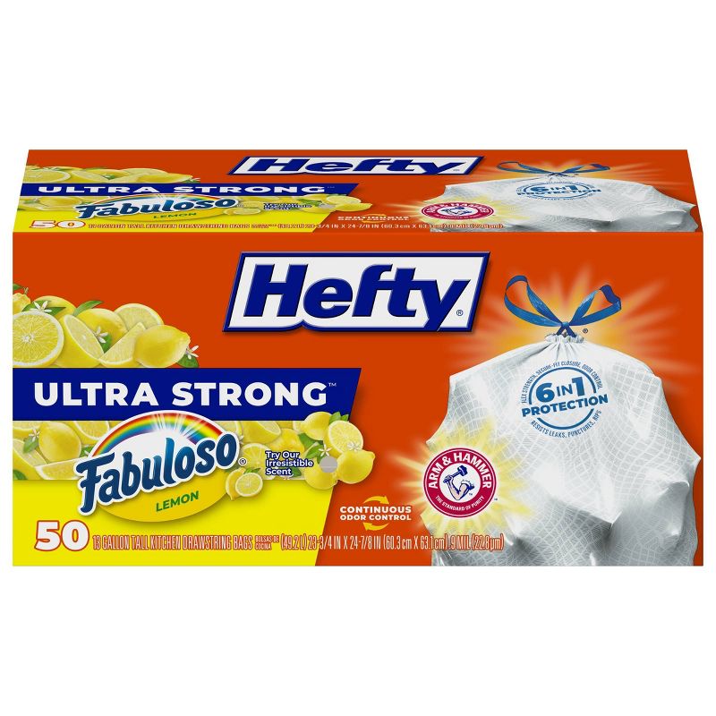 Hefty Ultra Strong Fabuloso Lemon Tall Kitchen Trash Bags - 13 Gallon/50ct, 3 of 8