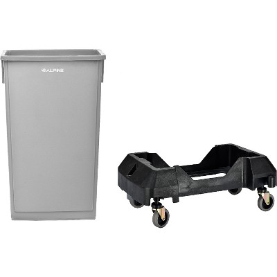 Alpine Industries Polypropylene Commercial Indoor Trash Can with Dolly 23-Gallon Gray