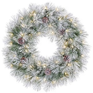 Holiday Living 30-in Snowy Berkshire Pre-Lit Artificial Wreath Battery-Operated - 1 of 3