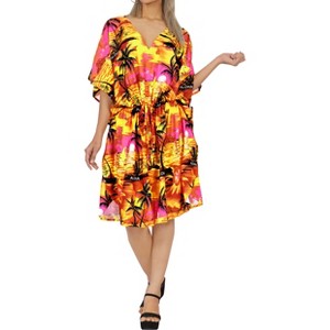 HAPPY BAY Women's House Daily Routine Evening Wear Vacation Holiday Casual Loungewear Relaxed Fit Caftan Mini Casual Sundress 2X-3X Orange, Tree - 1 of 4