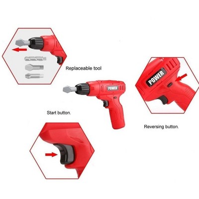 Red Plastic Mini Toy Drill Set with Interchangeable Bits