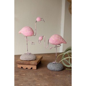 Painted Clay Flamingo Statues – 12" Tall Decorative Set of 2 by Kalalou - 1 of 3