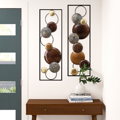 Mid-Century Modern 2-Piece Multicolor Metal Wall Sculpture Set