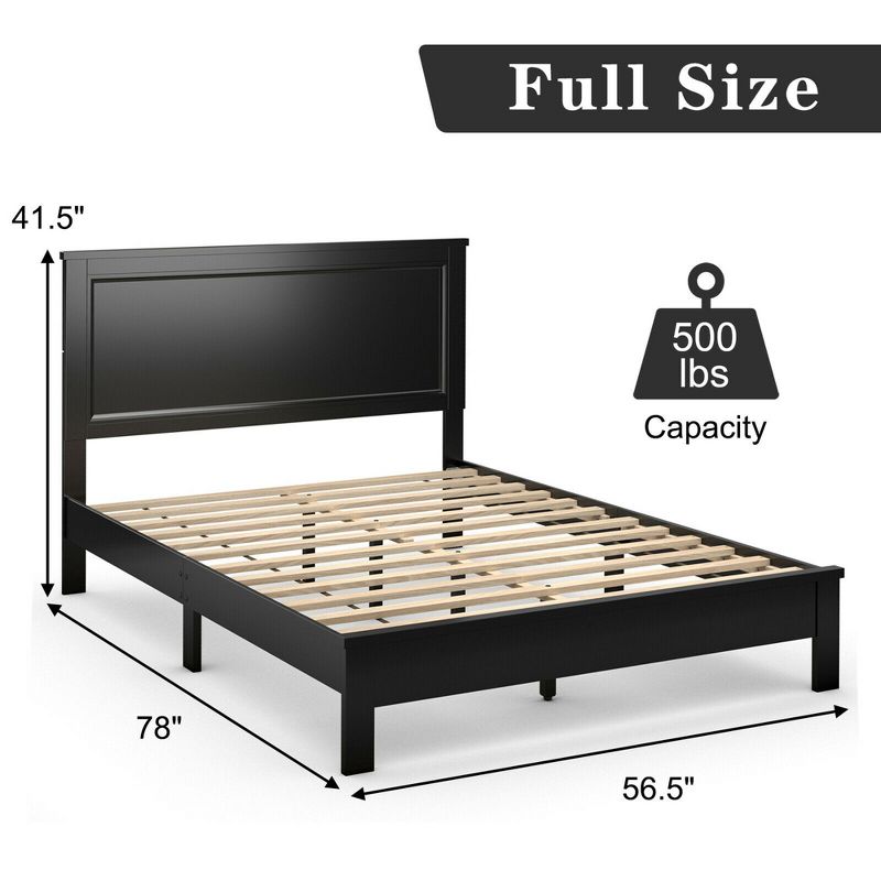 Costway Twin/Full/Queen Size Bed Frame Platform Slat High Headboard Bedroom Rubber Wood Leg, 3 of 11