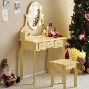 KTMBDW Kids Vanity Table and Chair Set, Girls Vanity Set with Stool and Mirror, Makeup Dressing Princess Table with 3 Drawer for Little Girls - 1 of 4