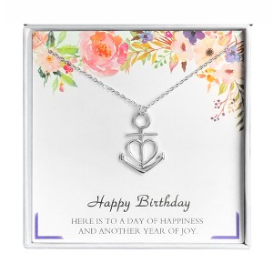 Birthday Greeting Card Silver Anchor Heart Necklace Womens Ginger Lyne Collection - 1 of 4