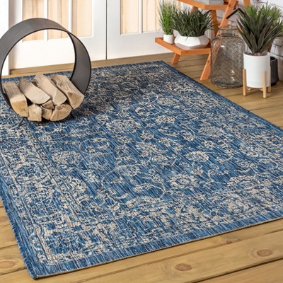 Navy and Gray Synthetic Flat Woven Rectangular Area Rug