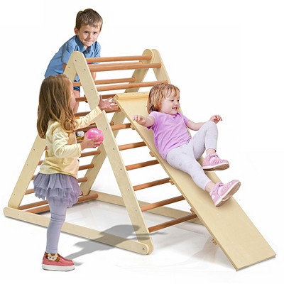 thumbnail image 2 of 2-in-1 Wooden Climber With Net, Slide Ramp, Sandbags & Board 2 of 9