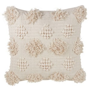 18"x18" Moroccan Down Filled Pom-Pom Square Throw Pillow Ivory - Saro Lifestyle: Cotton Cover, Duck Feather Fill, Zippered - 1 of 3