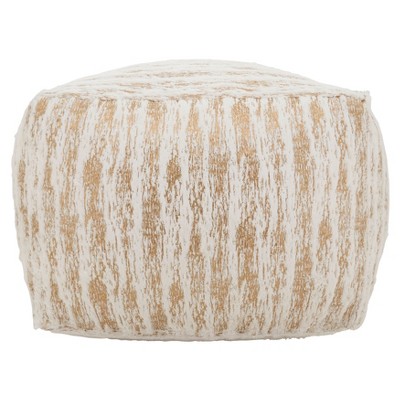 Gold Foil Print Faux Fur Pouf, 24" x 24" x 16"
