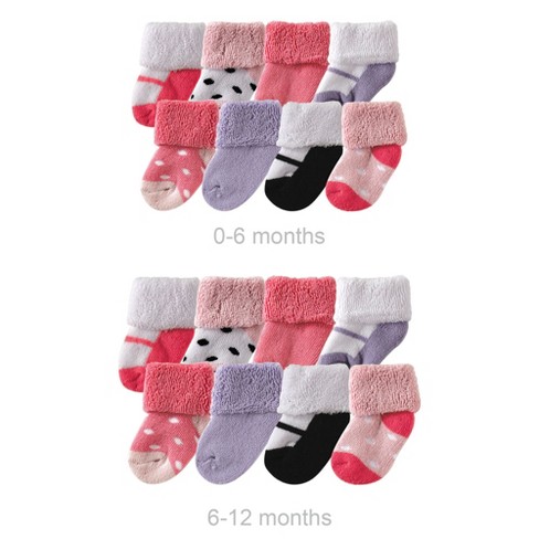 Luvable Friends Infant Girl Grow with Me Cotton Terry Socks, Pink Black, 0-6 and 6-12 Months - image 1 of 1