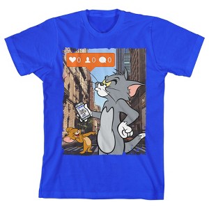 Tom & Jerry Instagram Pose Boy's Royal Blue T-shirt - 1 of 3
