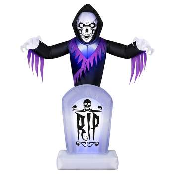 Occasions 8' ANIMATED INFLATABLE REAPER BEHIND TOMBSTONE, 8 ft Tall, Multicolored