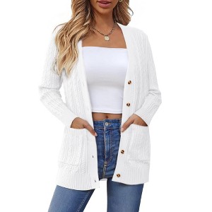 INSPIRE CHIC Women's Casual V Neck Long Sleeve Button Down with Pockets Sweater Cardigans - 1 of 4
