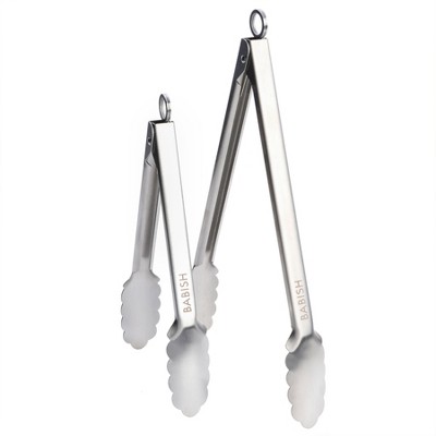 Babish Stainless Steel 12" & 9" Locking Kitchen Tong Set
