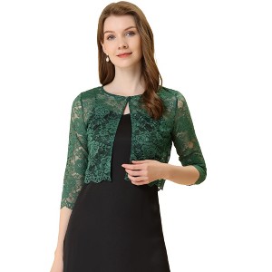 Allegra K Women's Elegant 3/4 Sleeve Sheer Floral Lace Cropped Bolero Shrugs - 1 of 4