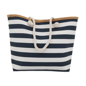 Saro Lifestyle Classic Chic Striped Tote, Blue, 20"x14" - 1 of 1