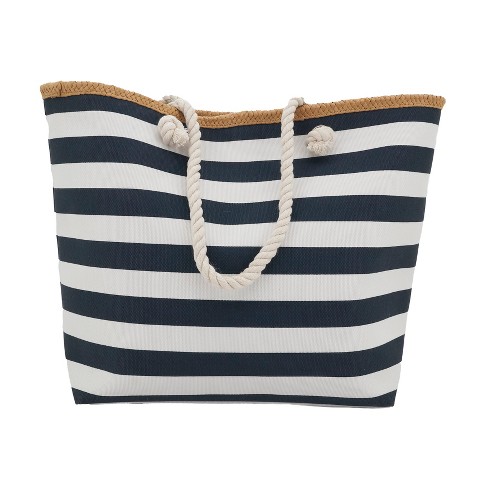 Saro Lifestyle Classic Chic Striped Tote, Blue, 20"x14" - image 1 of 1