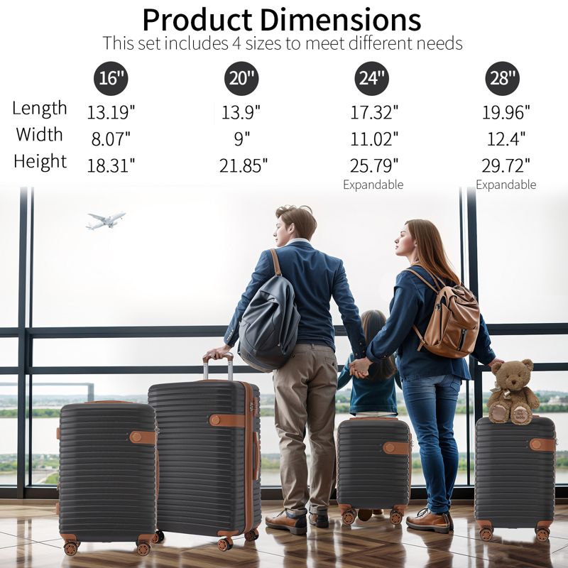 4 PCS Expandable ABS Hard Shell Lightweight Luggage Set with 4 Packing Cubes, Spinner Wheels and TSA Lock 16"20''24''28'' 4M - ModernLuxe, 2 of 12