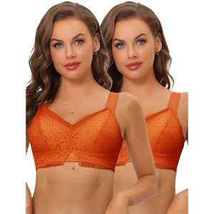 Allegra K Women's Lace Minimizer U Back Full Coverage Wireless Everyday Bralettes 2 Packs - 1 of 4