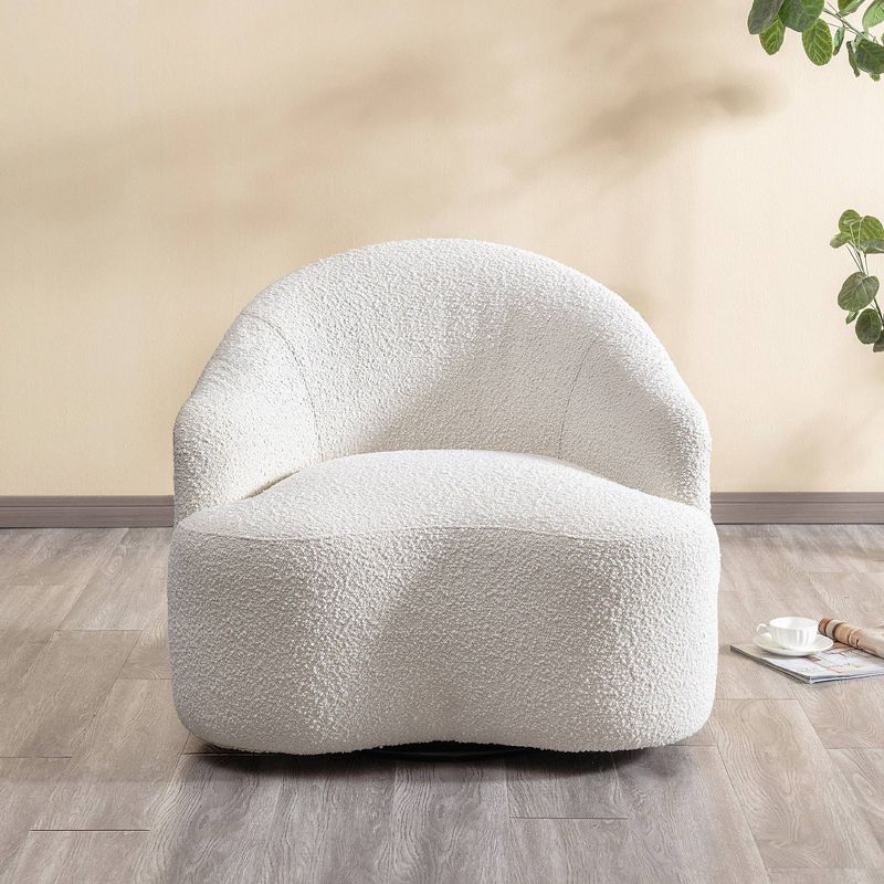  34" Wide Curved Boucle Upholstered Swivel Barrel Chair - Kinwell, 3 of 10