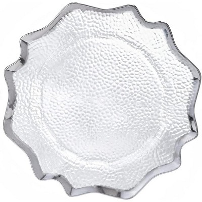 RCZ Décor Elegant Scalloped Rim Charger Plates for Party, Heavy Duty Dinner Set, 13”, Silver/Clear (12 PC)