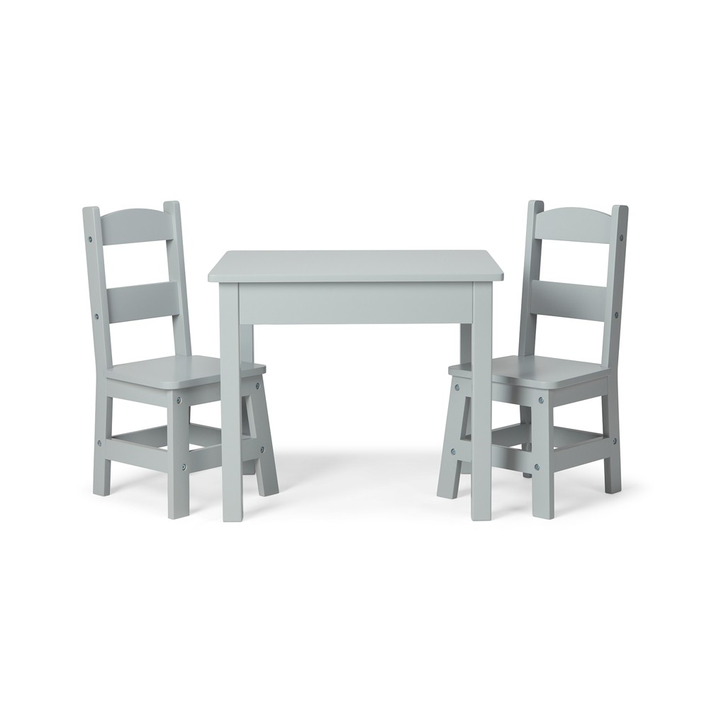 Melissa & Doug Kids Furniture Wooden Table & Chairs-Gray Kids Furniture: Stackable Hardwood Chair Set, Square Wood Table
