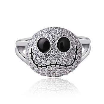 Disney The Nightmare Before Christmas Womens Sterling Silver and Cubic Zirconia Jack Skellington Ring - Size 7