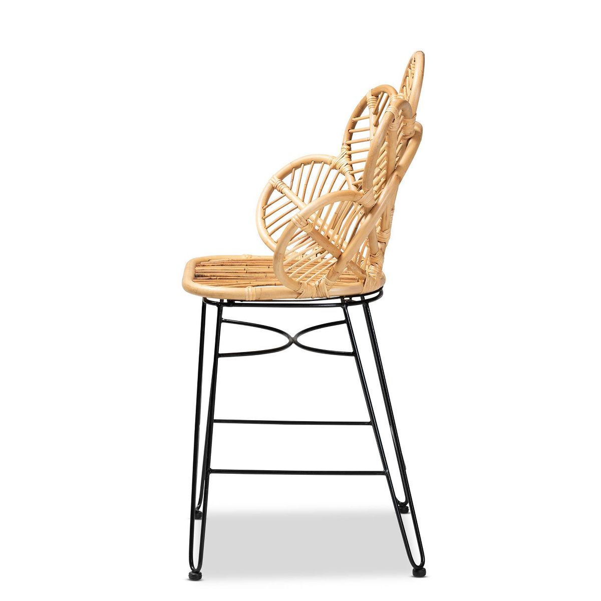 Garan Rattan and Metal Counter Height Barstool Natural/Black - bali & pari: Bohemian Style, 24.5" Seat Height - thumbnail 4