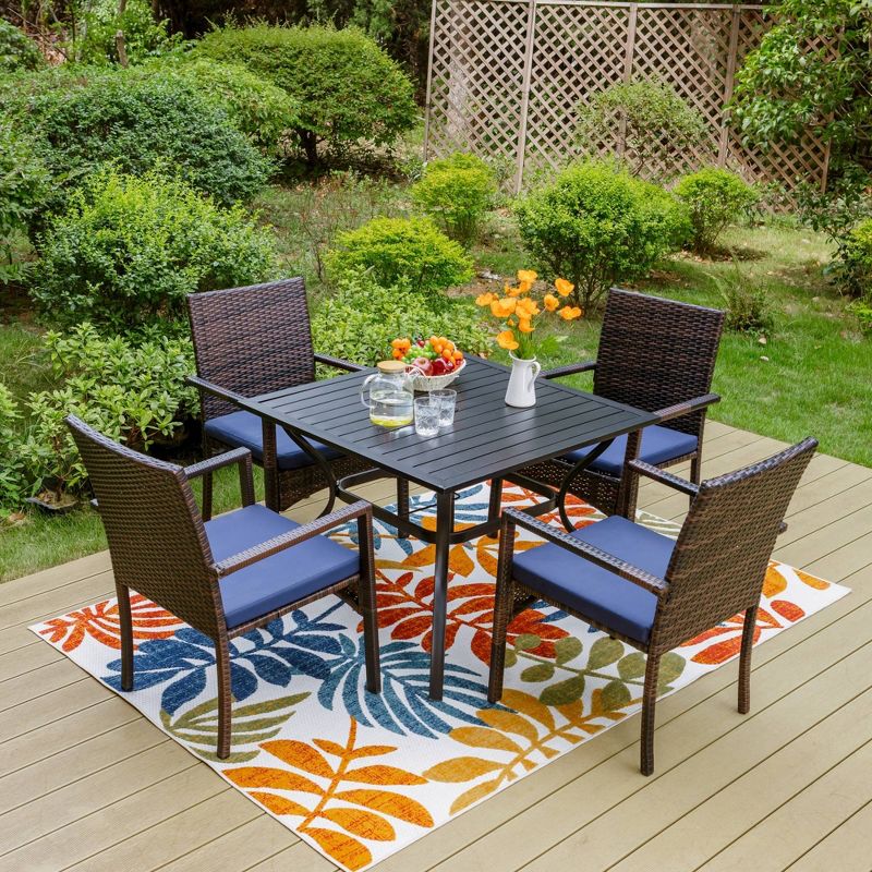 5pc Patio Dining Set with Square Metal Table &#38; 4 PE Rattan Chairs - Captiva Designs, 1 of 9