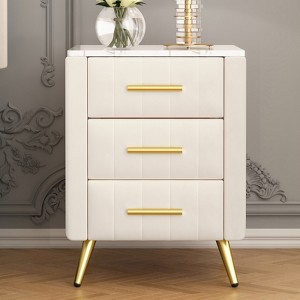 FONTOI Upholstered Wooden Nightstand with 3 Drawers&Handles, Bedside Table with Marbling Stickers Worktop, Beige, 16.3"*21.8"*16.3" - 1 of 4