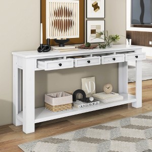 CAVINAS Rectangular Console Table with Storage Drawers,Entryway Table with Bottom Shelf,Console Table for Living Room - 1 of 4