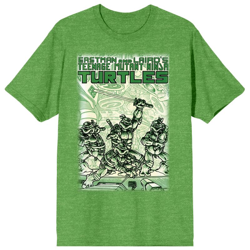 TMNT Comic Origins Monotone Art Crew Neck Short Sleeve Green Heather Women's T-shirt, 1 of 4