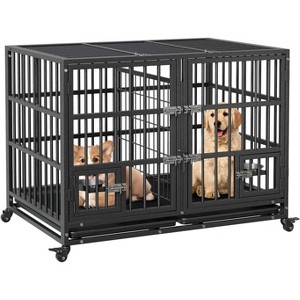 Heavy Duty Dog Crate - Steel Escape-Proof Kennel with Divider & Wheels, Double Door Pet Cage for Large/Medium Dogs - 1 of 4