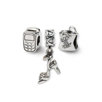 Black Bow Jewelry Sterling Silver Stylish Girl Bead Charm Set of 3