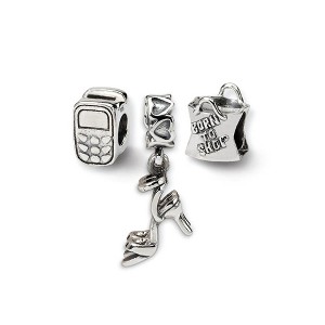 Black Bow Jewelry Sterling Silver Stylish Girl Bead Charm Set of 3 - 1 of 2