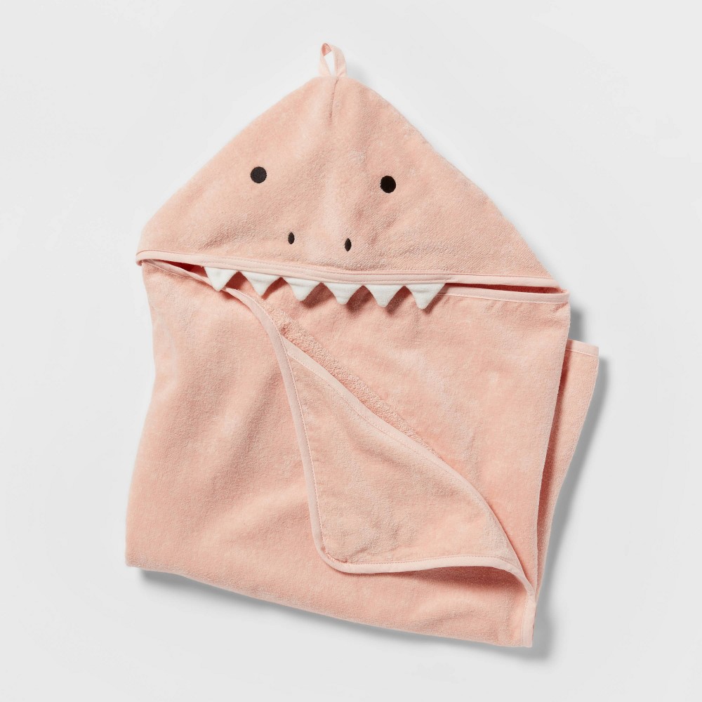 25"x50" Pink Dinosaur Kids' Hooded Towel - Pillowfort™: Lightweight Cotton, Machine Washable, OEKO-TEX Certified