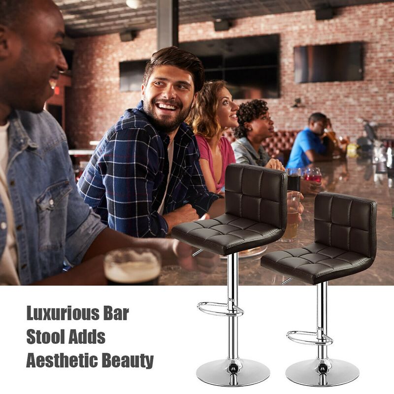 Costway Set of 2 Bar Stools Adjustable PU Leather Swivel Kitchen Counter Bar Chair Brown, 5 of 11