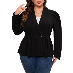 Coolmee Womens Plus Size Blazers Casual Business Knit Blazer for Work Long Puff Sleeve Lapel Blazer Suit Jackets - 1 of 4
