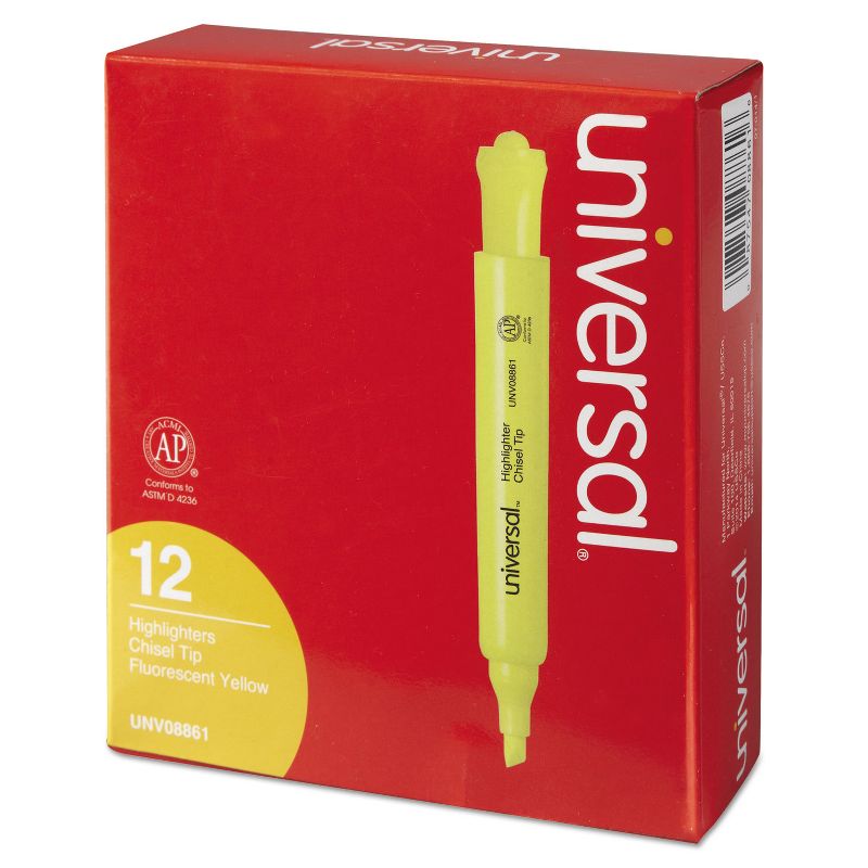 UNIVERSAL Desk Highlighter Chisel Tip Fluorescent Yellow Dozen 08861, 5 of 8